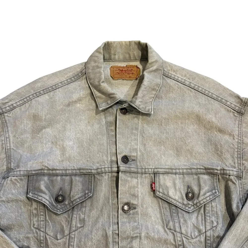 Vintage Levis Denim Trucker Jacket Mens Large Gray Acid Washed Grunge USA *READ*